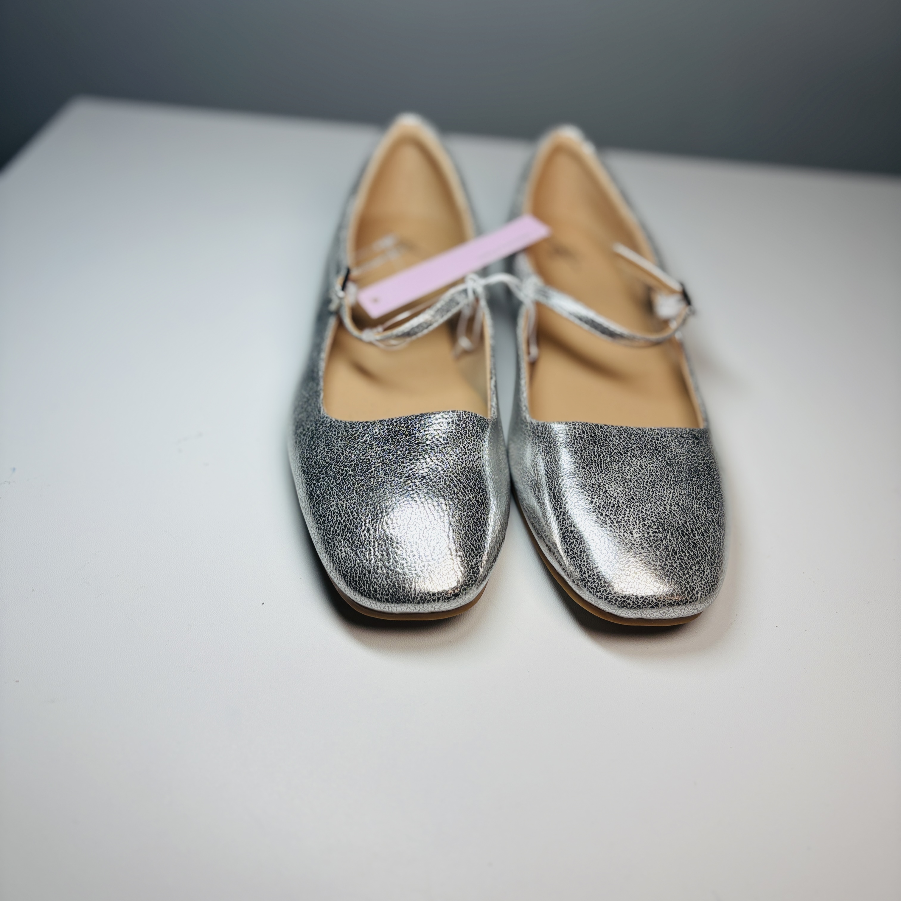 Wild Fable Flats Womens Size 9 1/2 Silver Metallic Mary Jane Textured Trendy Chic