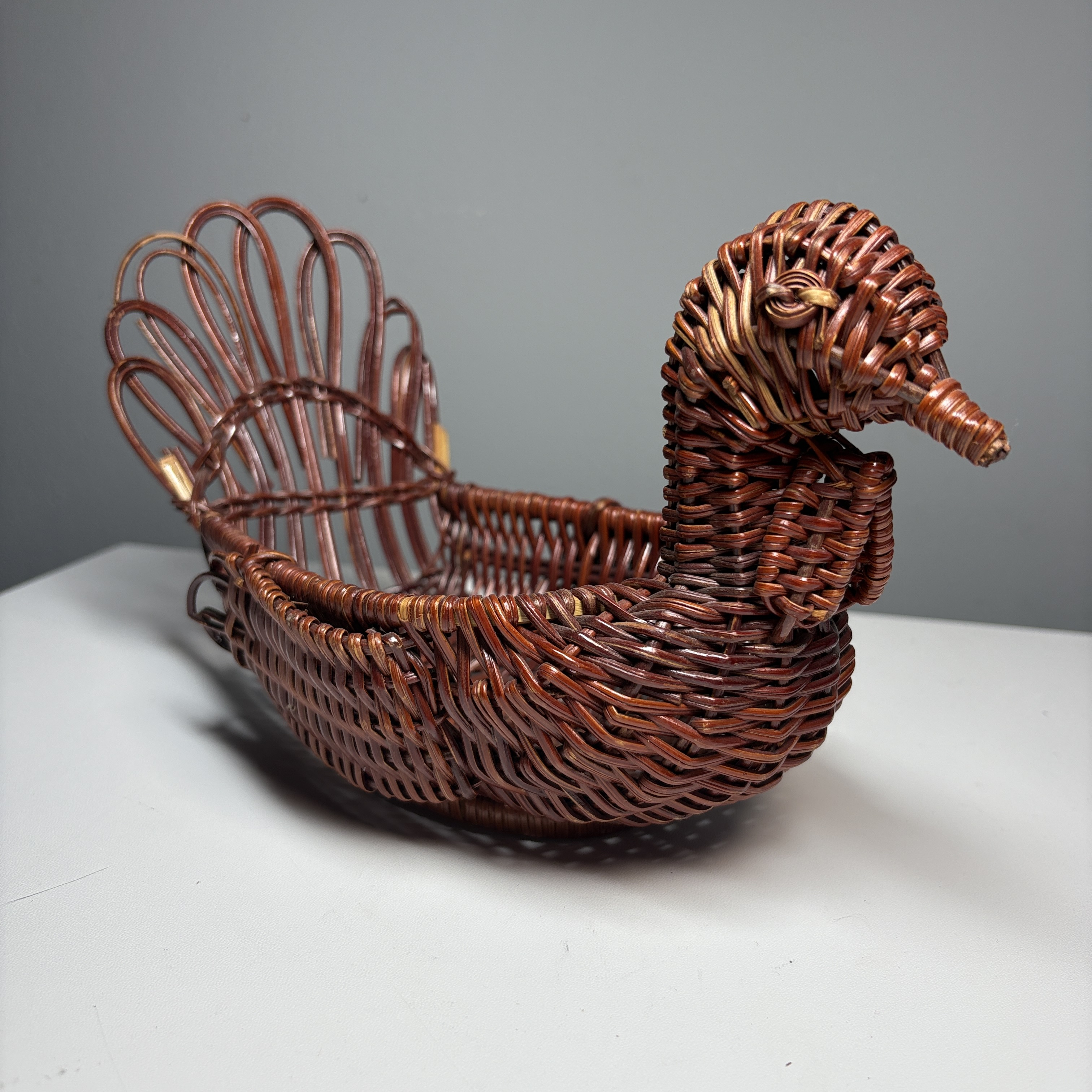 Vintage Wicker Turkey Basket Reddish Brown Decorative Storage Farmhouse