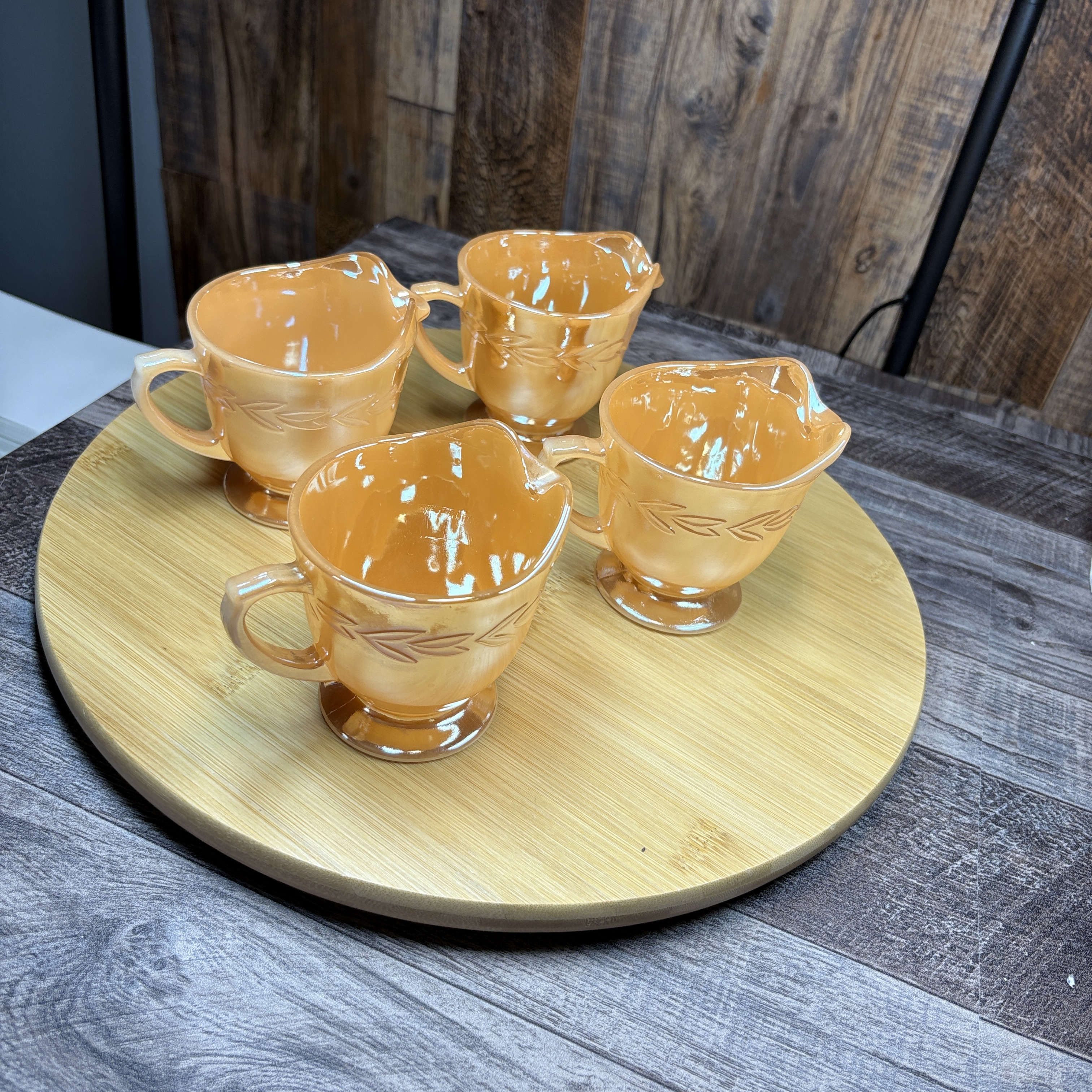 Vintage Fire-King Peach Lustre Laurel Creamer Set (Set of 4)