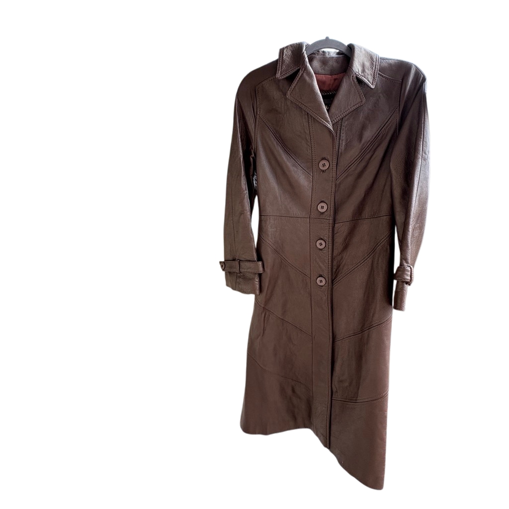 VINTAGE SKIN GEAR BROWN LEATHER TRENCH COAT – MADE IN MEXICO