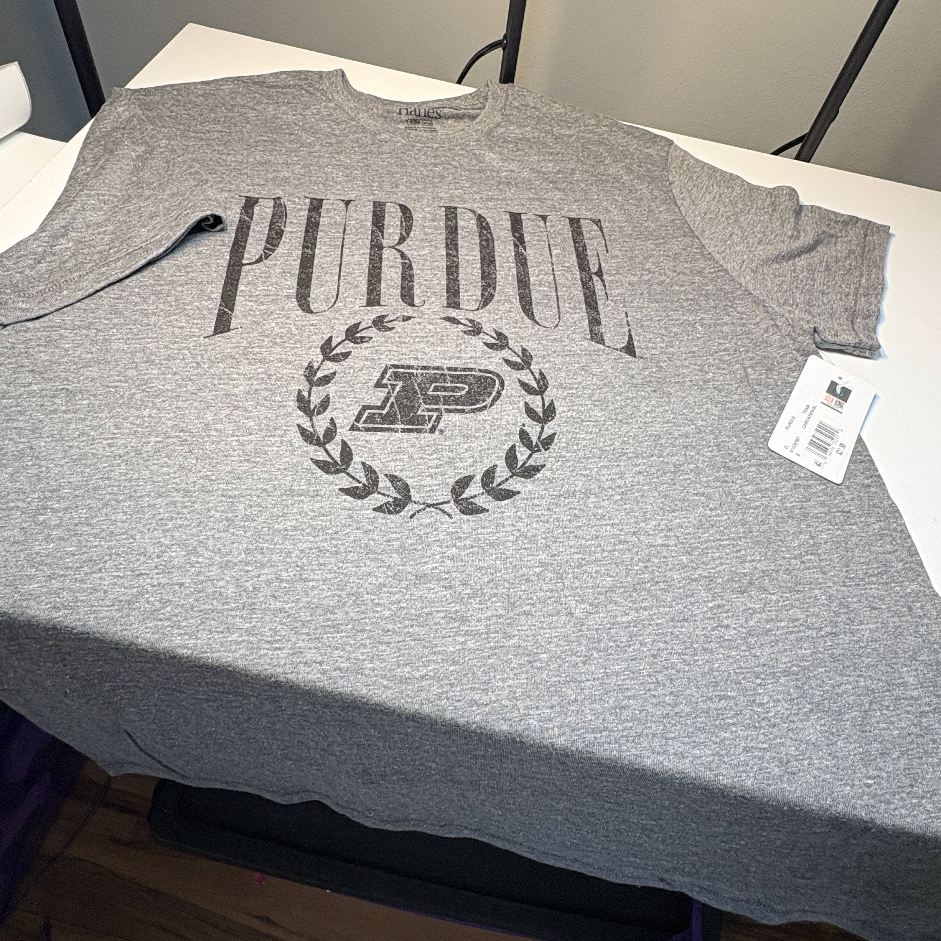 Purdue University Team Tee – Hanes ComfortBlend Gray XL T-Shirt – Collegiate Graphic Laurel Logo