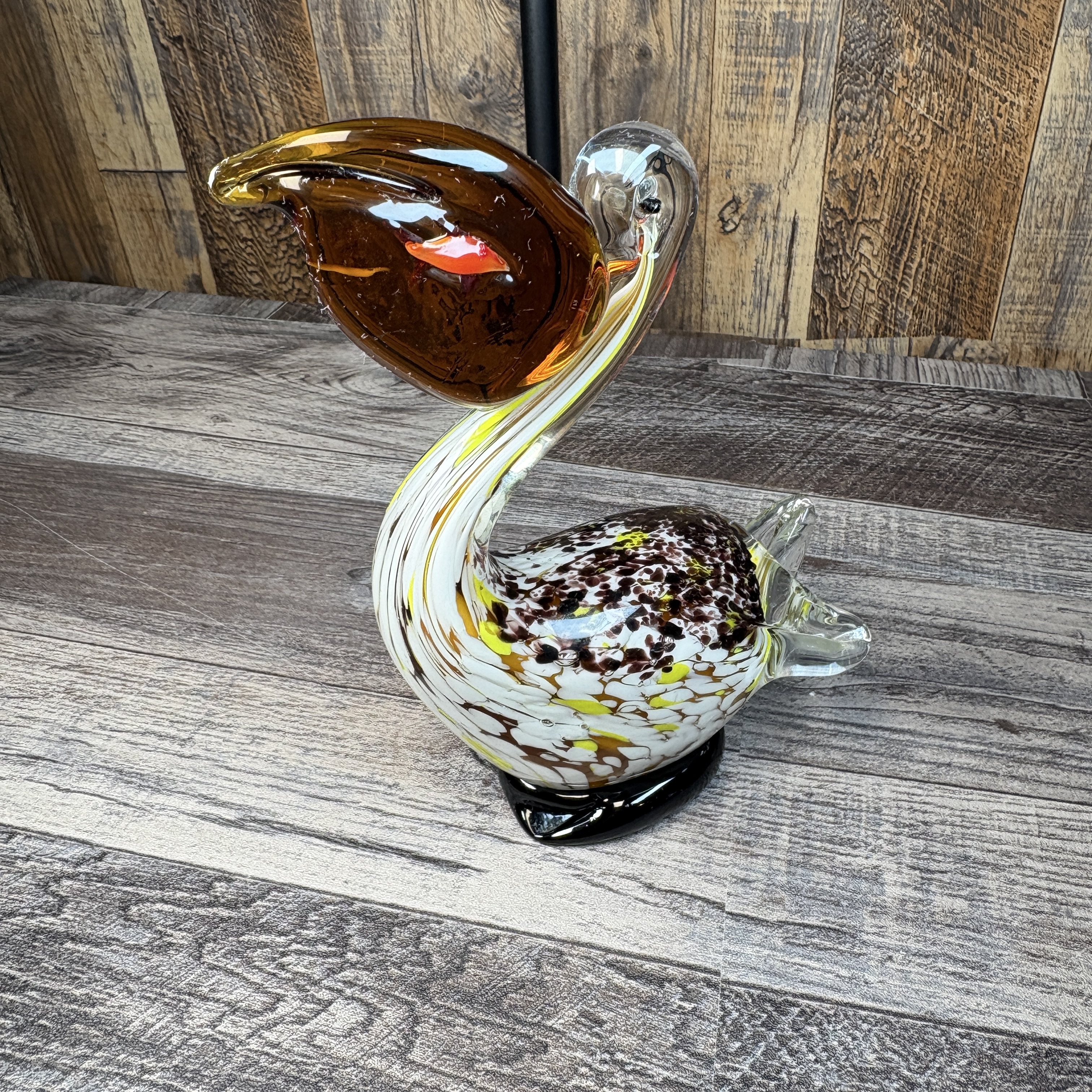 Hand-Blown Murano-Style Art Glass Pelican Figurine