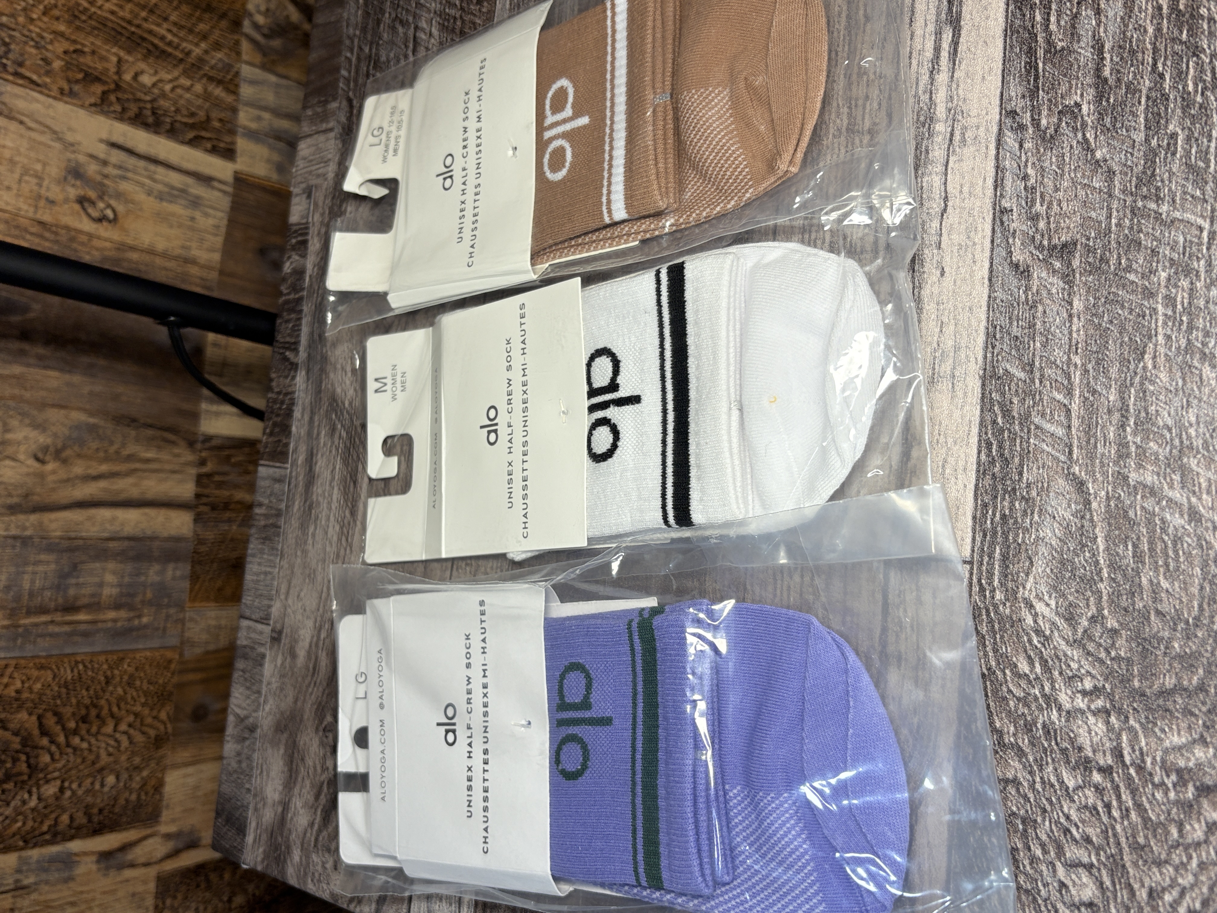 Alo Yoga Unisex Half-Crew Socks – Set of 3 (purple, White,brown ) – Size M & L