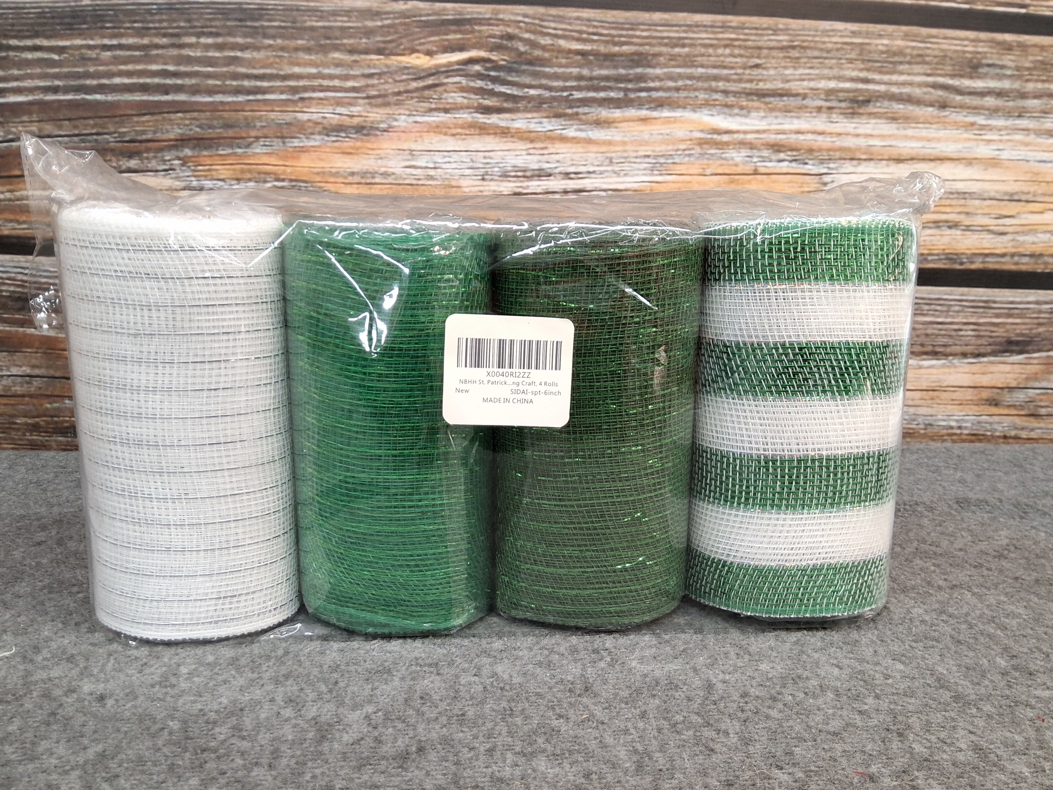 4-Pack Decorative Mesh Ribbon Rolls – Green & White