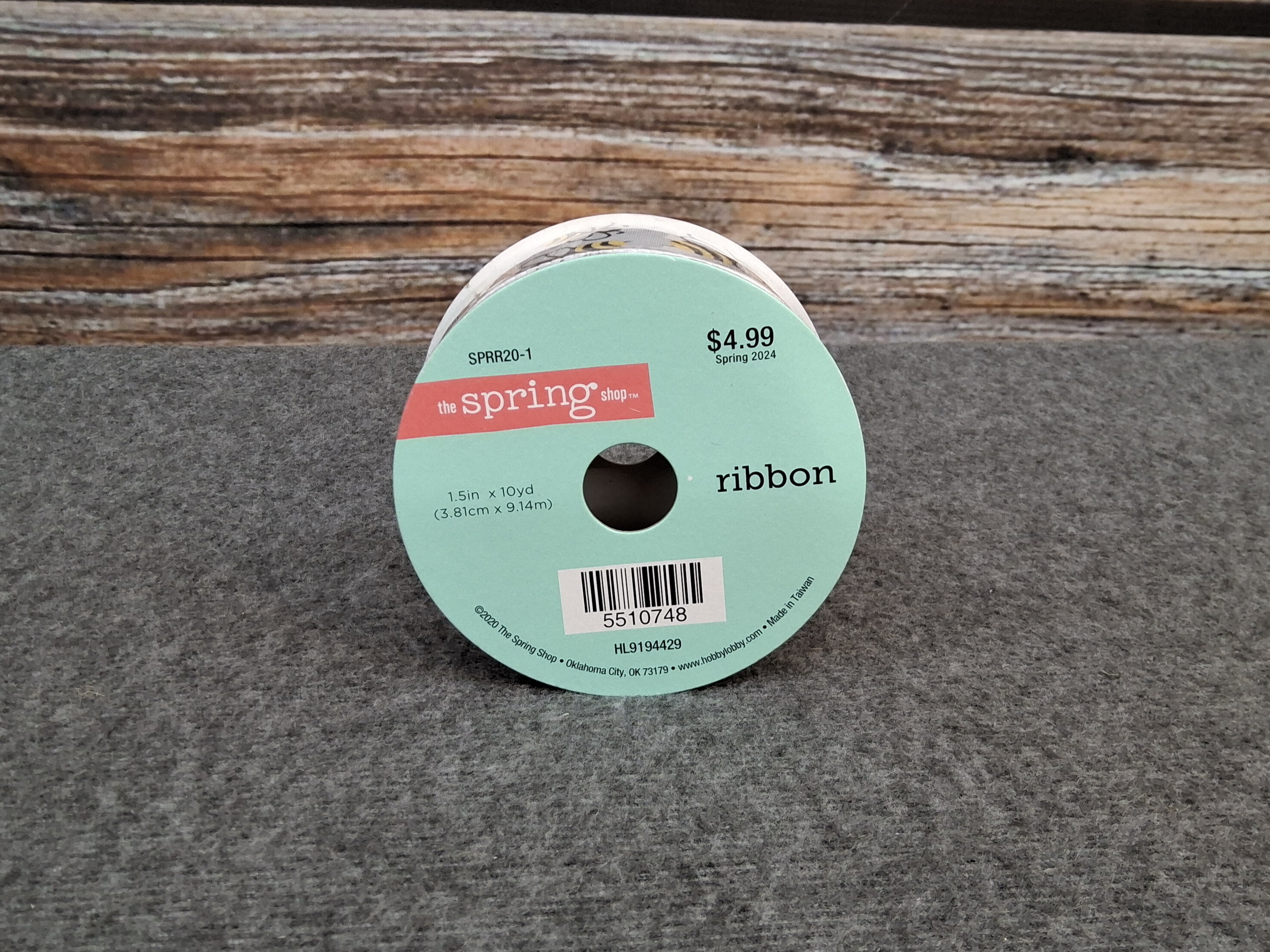Spring Shop Ribbon Roll – Bee Print, 1.5in x 10yd