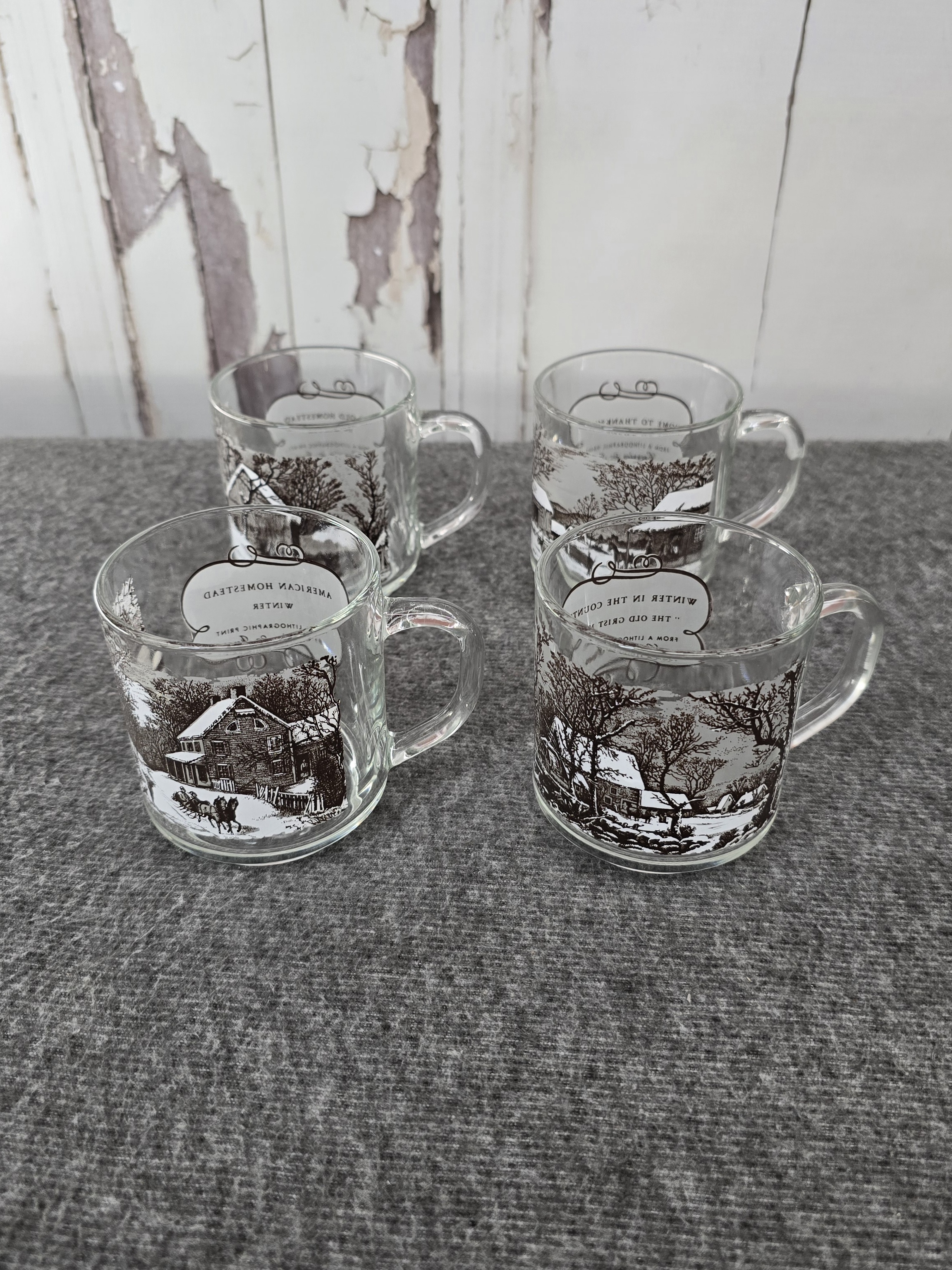 Currier & Ives Winter Scene Glass Coffee Mug Set - 4 Pieces