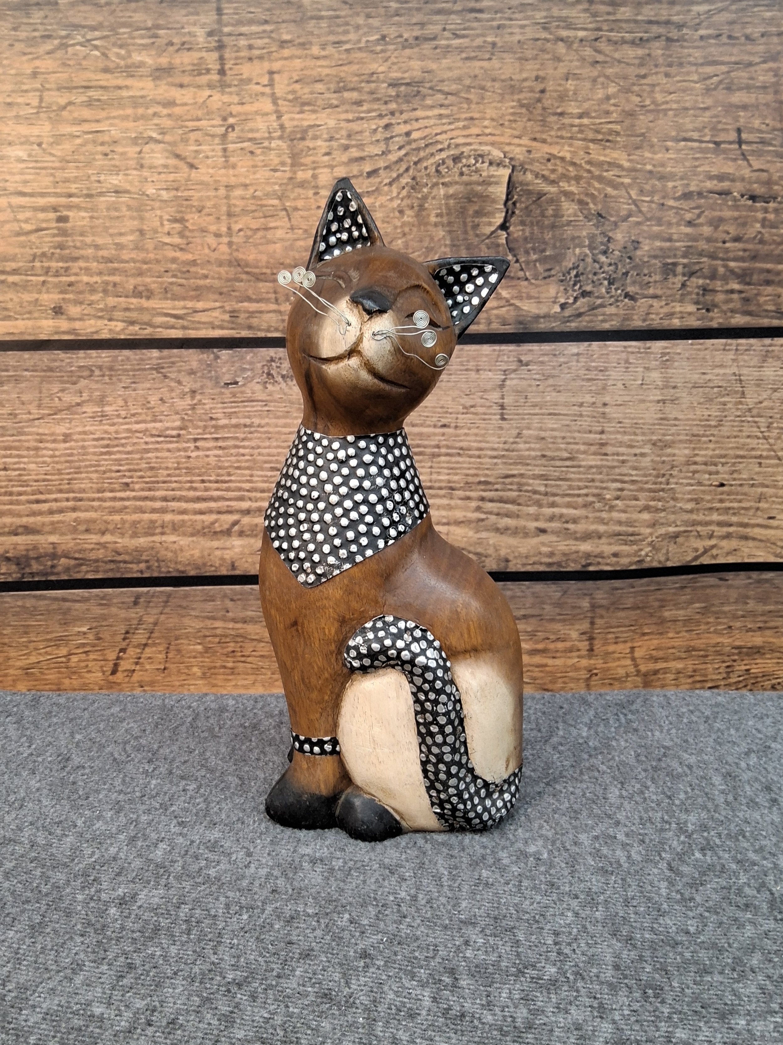Wood Carved Cat Figurine