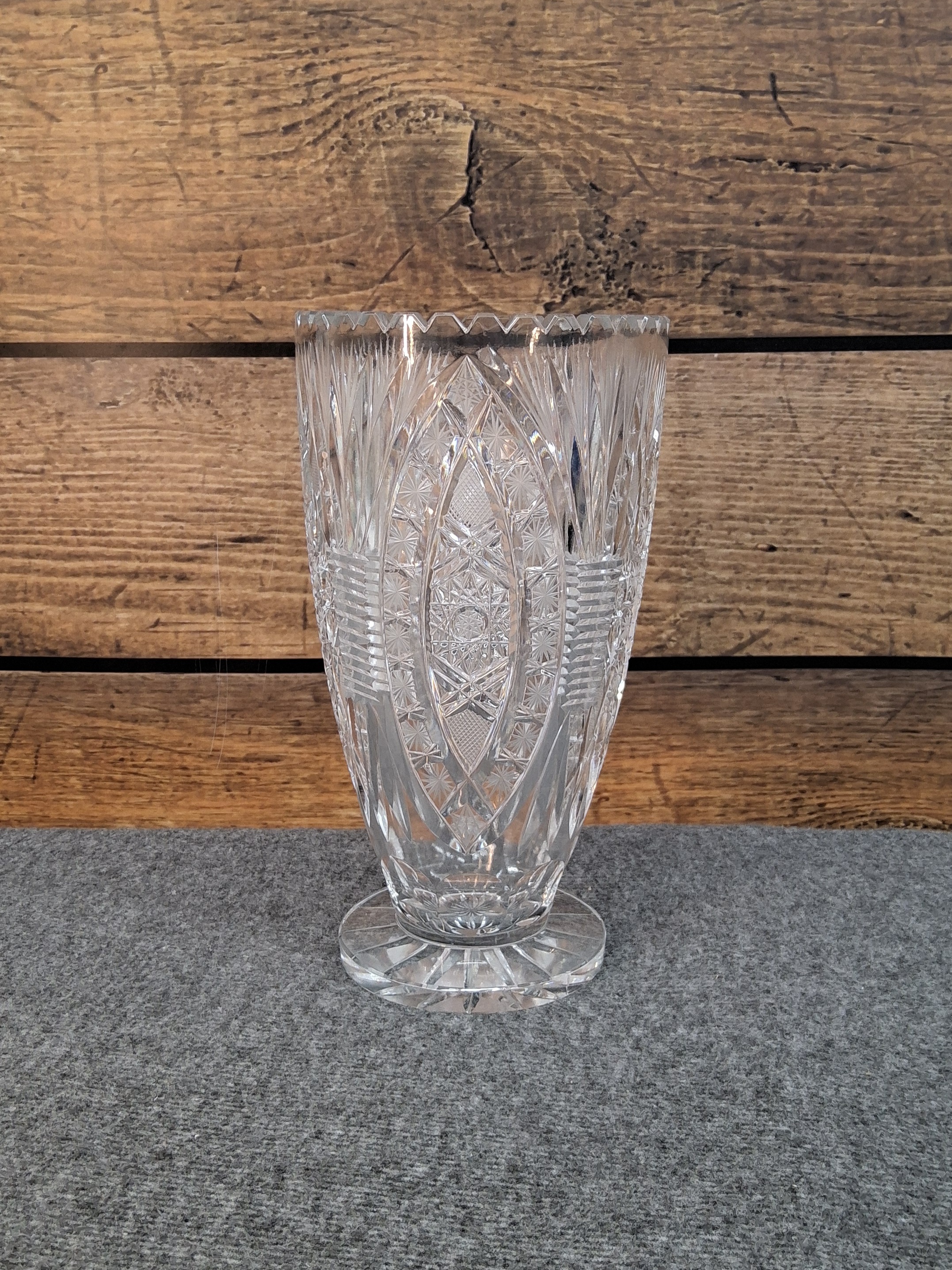 Cut Crystal Vase with Starburst & Diamond Design