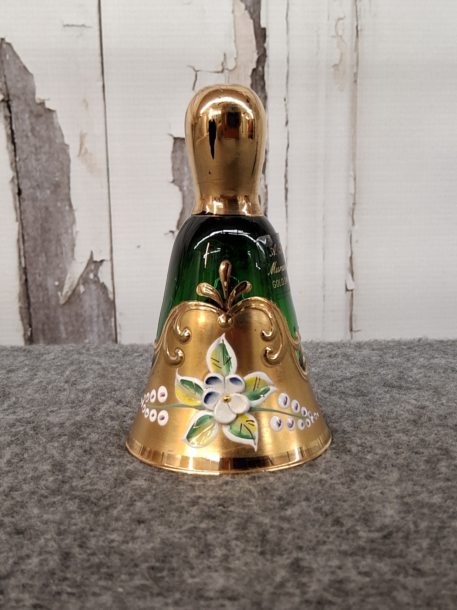 Murano Glass Bell w/ 24K Gold & Enamel Flowers