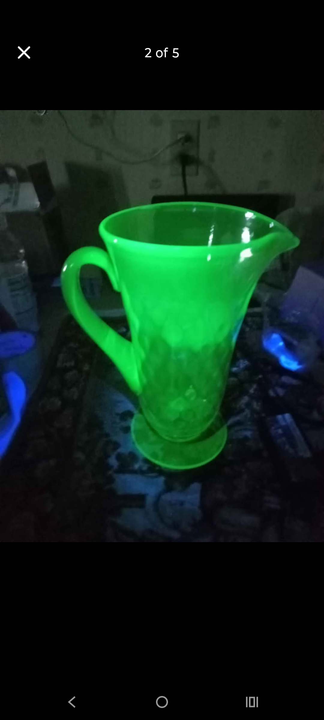 10.5" tall Uranium Glass Vintage Pitcher