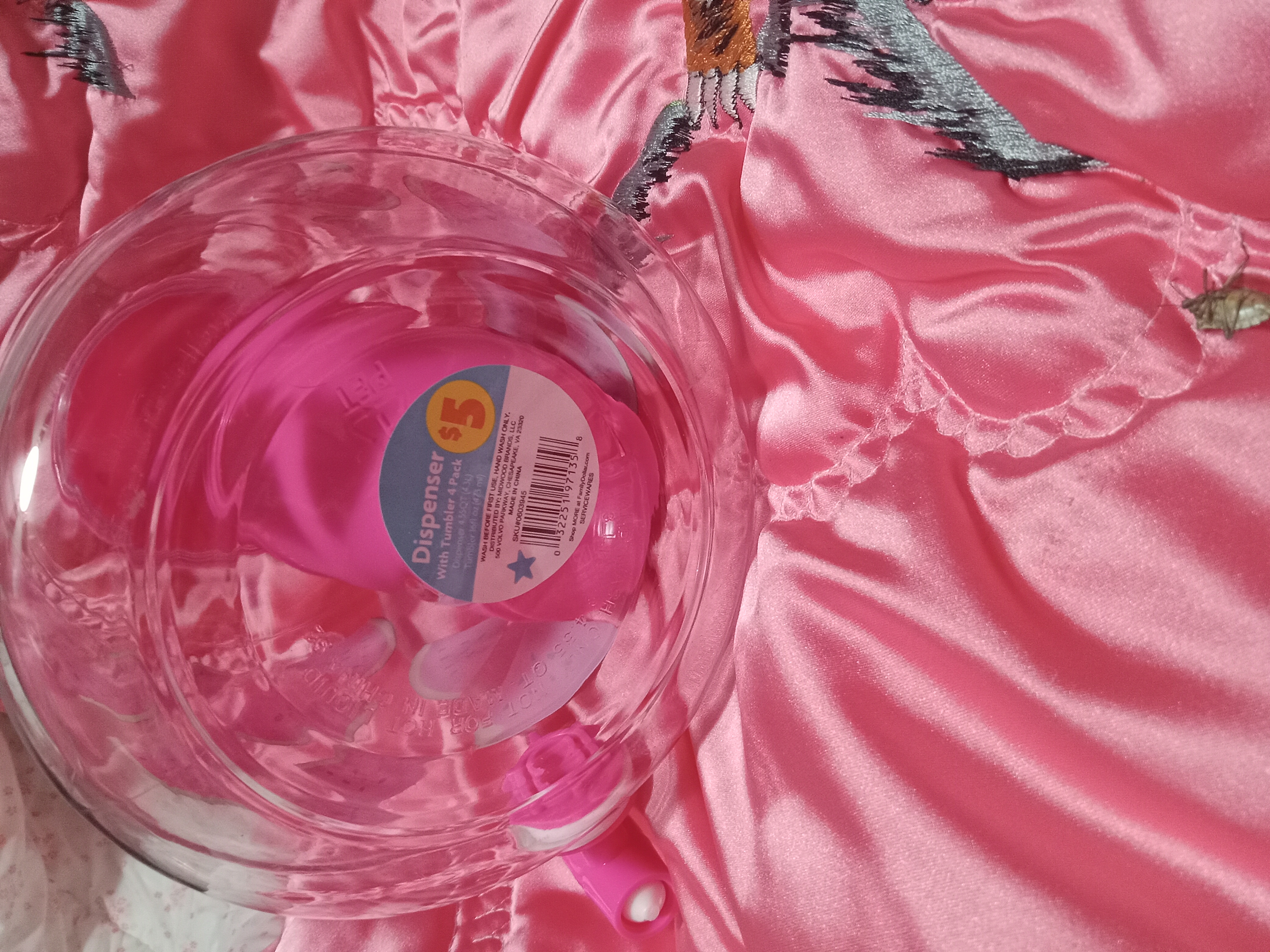 PINK PLASTIC DRINK DISPENSER WITH CUPS NEW NEVER USED