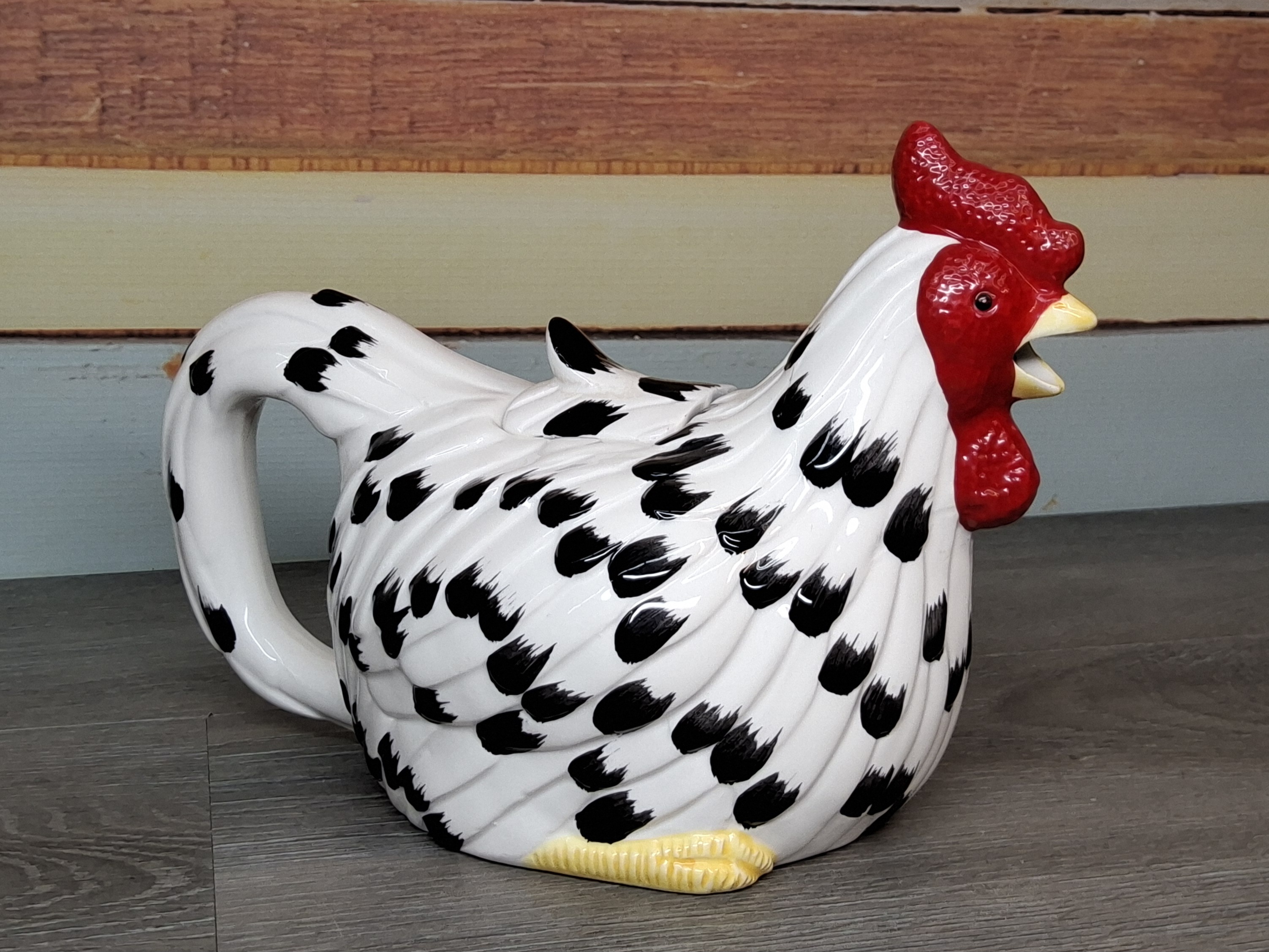Black & White Spotted Hen Ceramic Teapot/Pitcher
