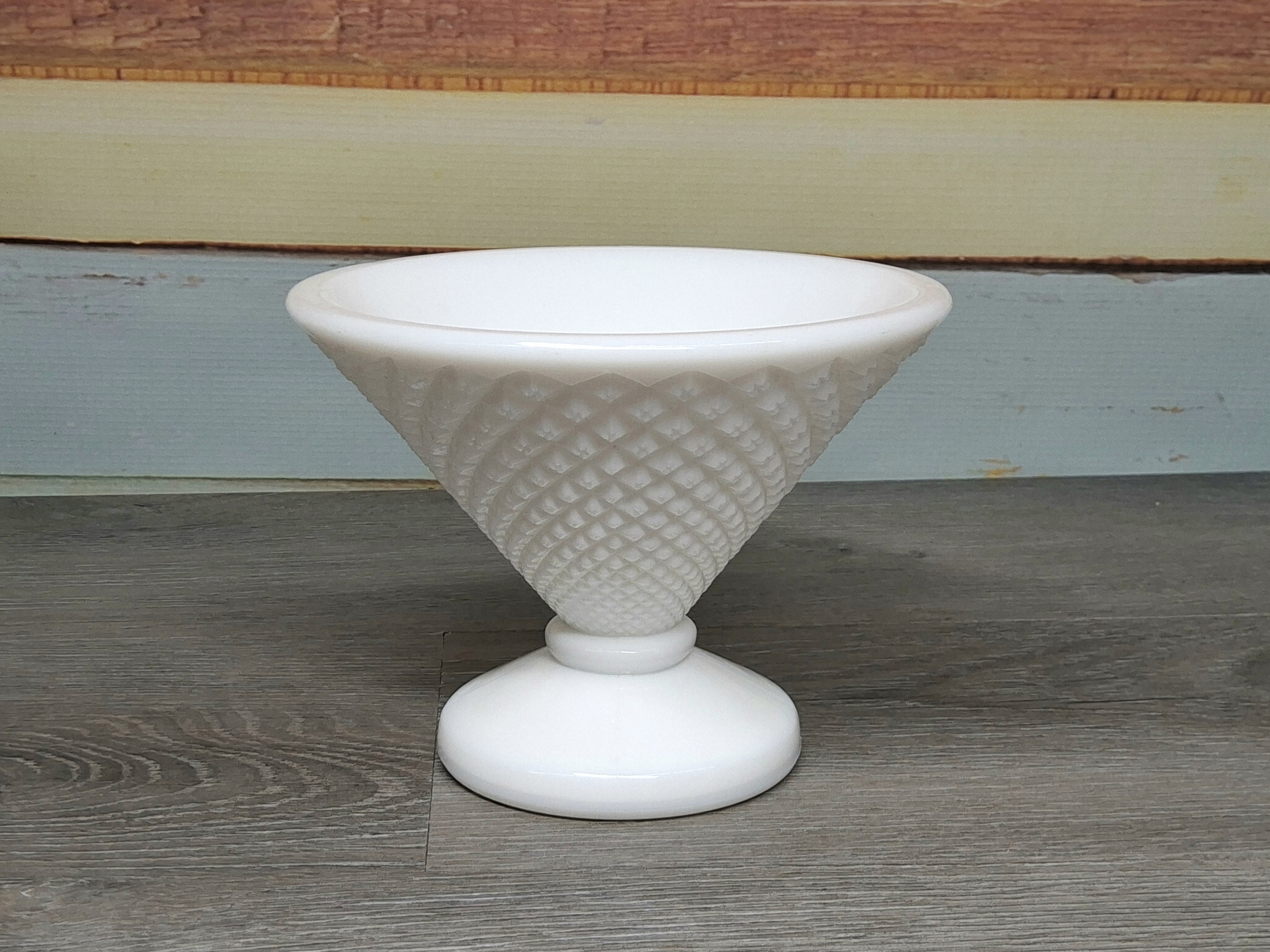 Vintage Milk Glass Diamond Point Pedestal Compote