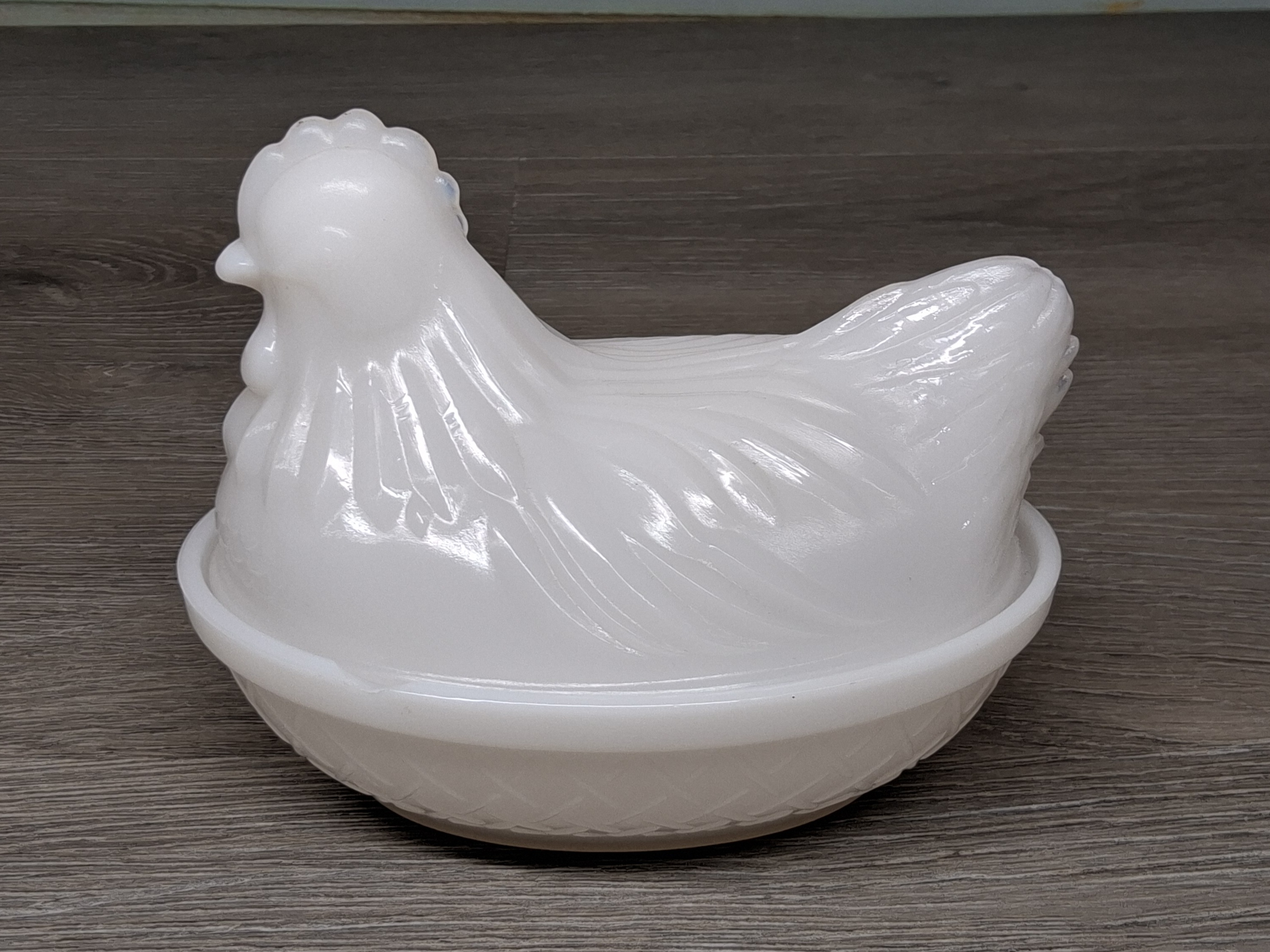 Vintage White Milk Glass Hen on Nest Covered Dish