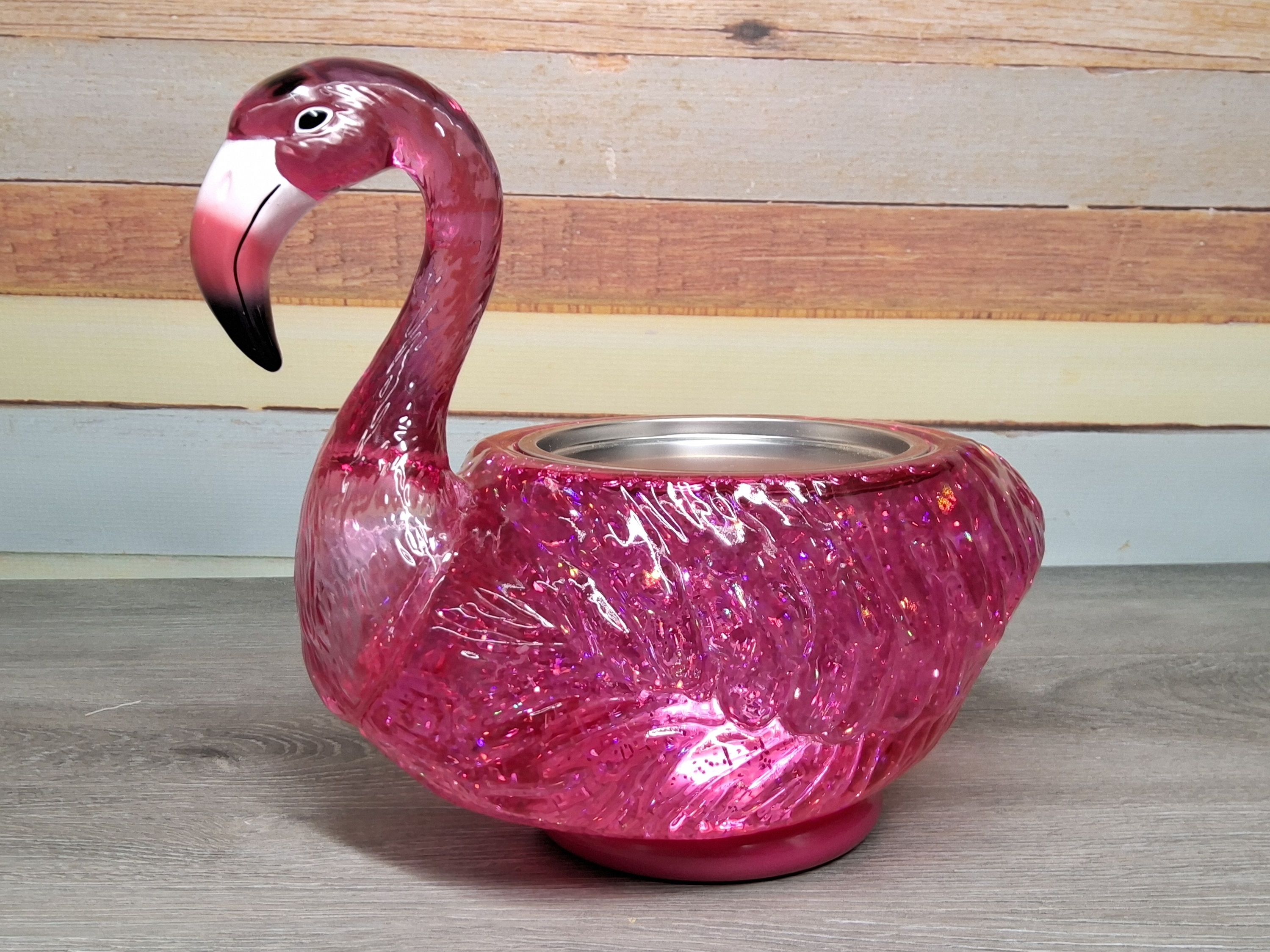 Pink Glitter Flamingo 3-Wick Candle Holder/Display