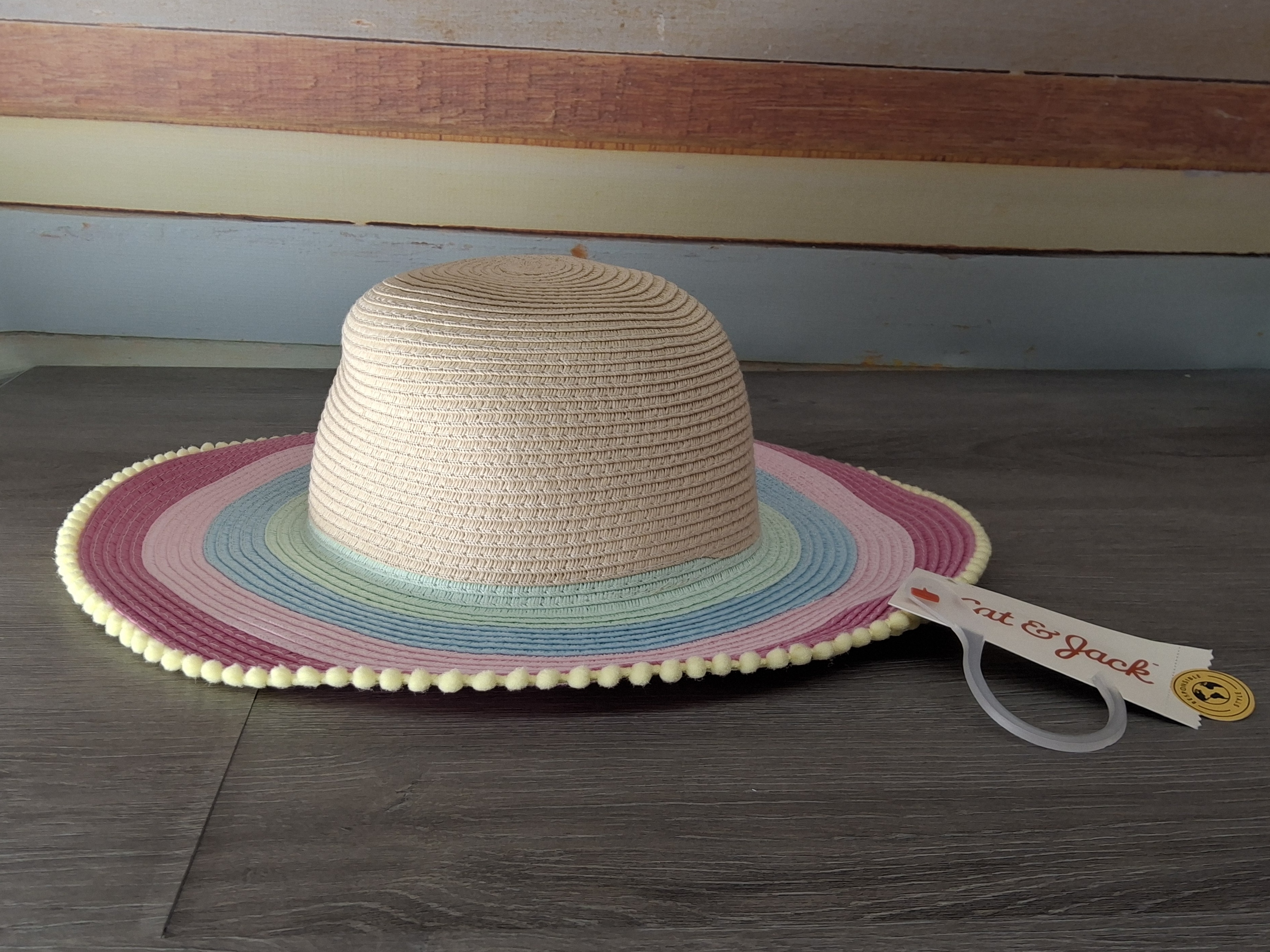 Cat & Jack Girls’ Pom Trim Rainbow Sun Hat – One Size