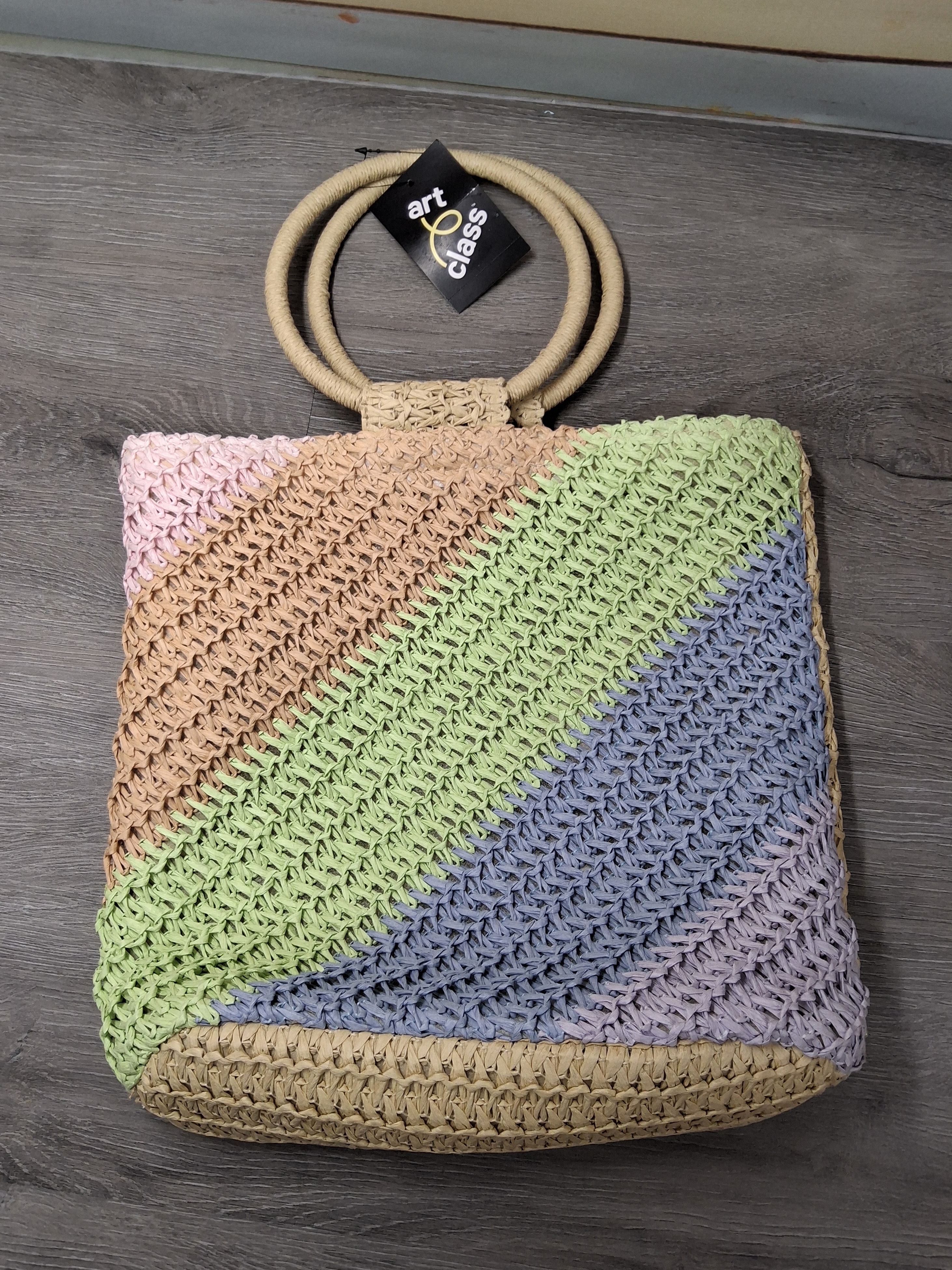 Art Class Woven Pastel Stripe Straw Tote Bag