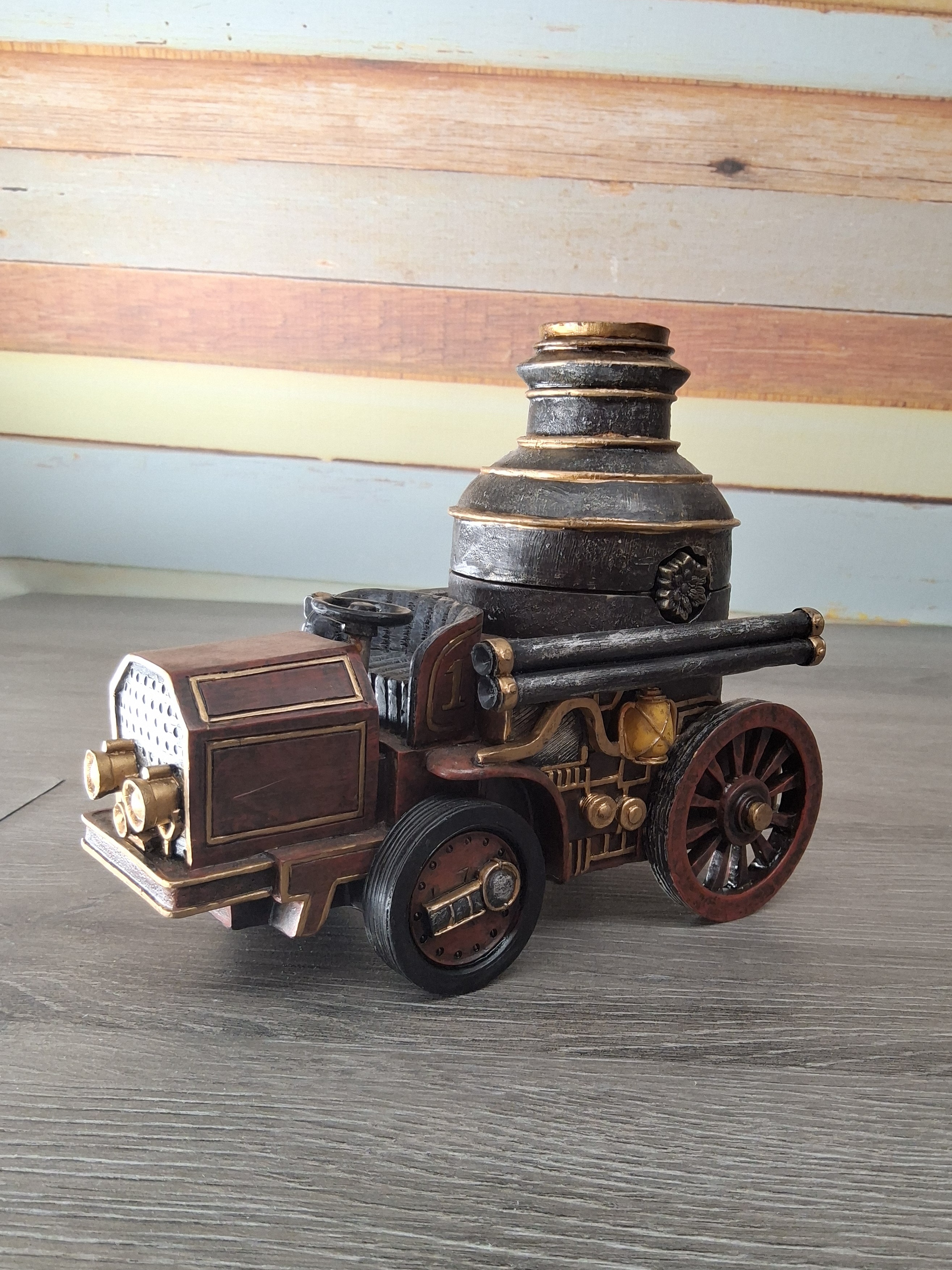 1999 Vanmark Red Hats of Courage Fire Engine Trinket Box