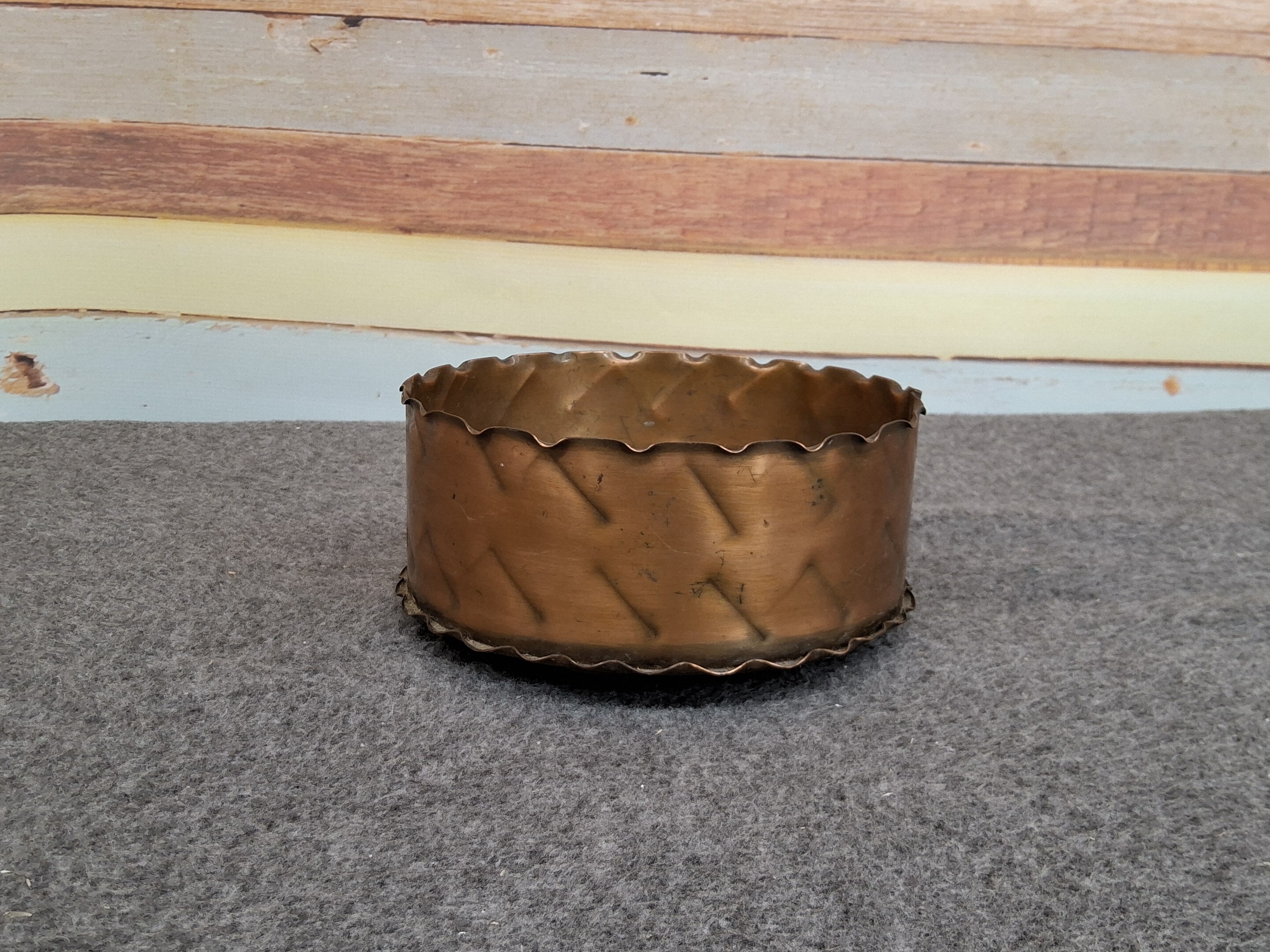 Vintage Handcrafted Copper Planter with Scalloped Edges & Feet