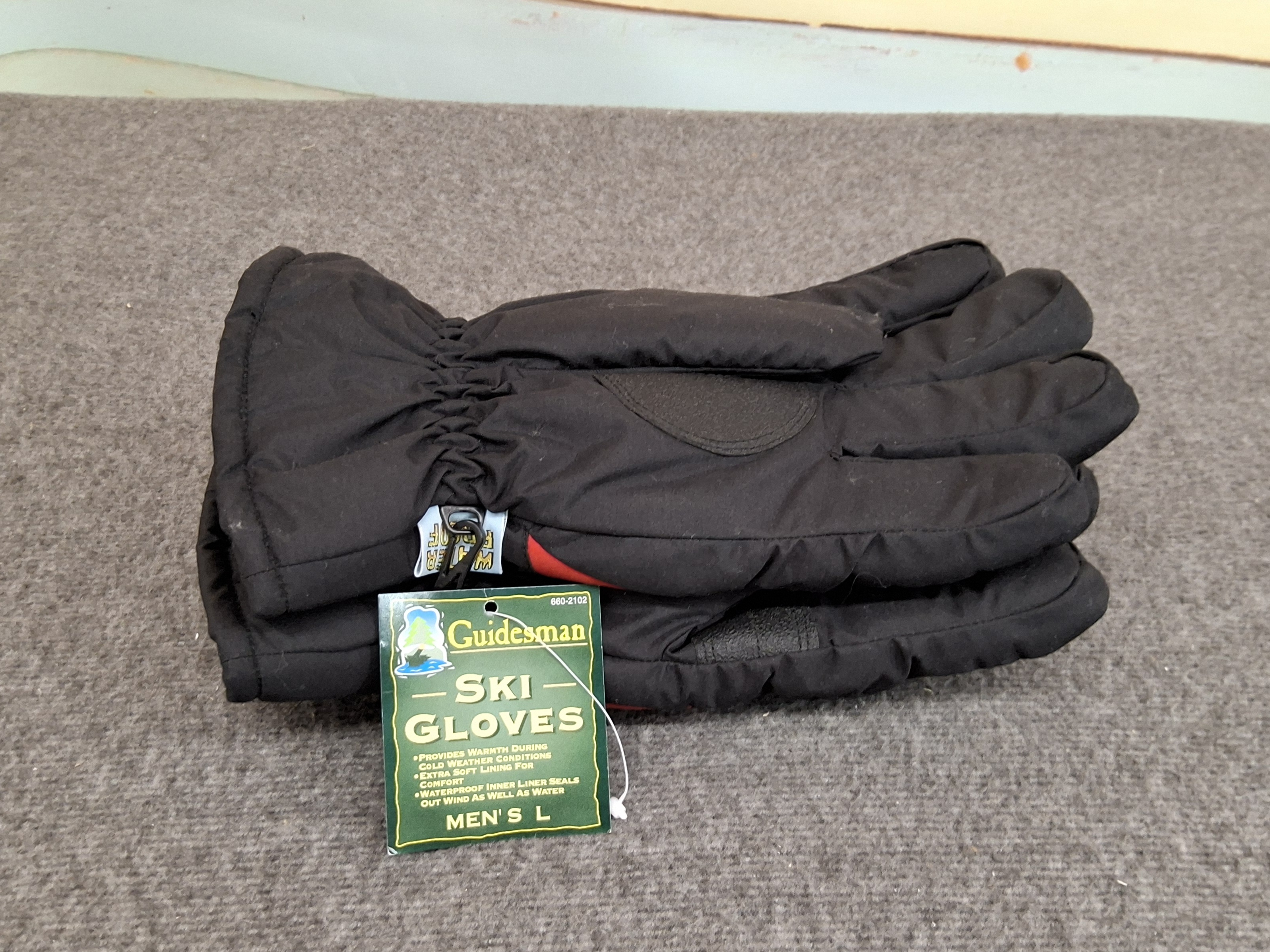 Guidesman Men’s Ski Gloves – Black with Red Accents (Size L)