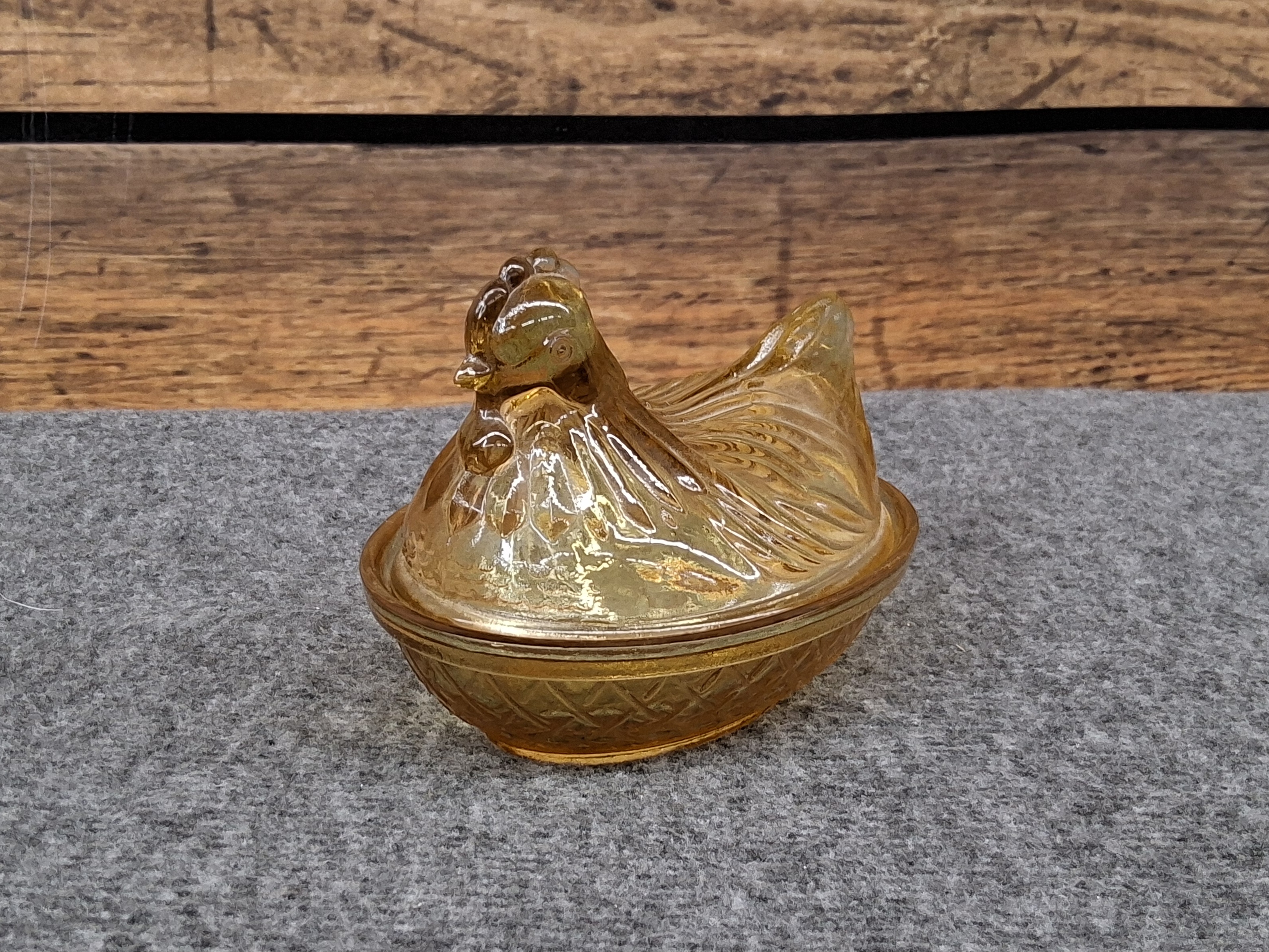 Amber Glass Hen on Nest Covered Dish